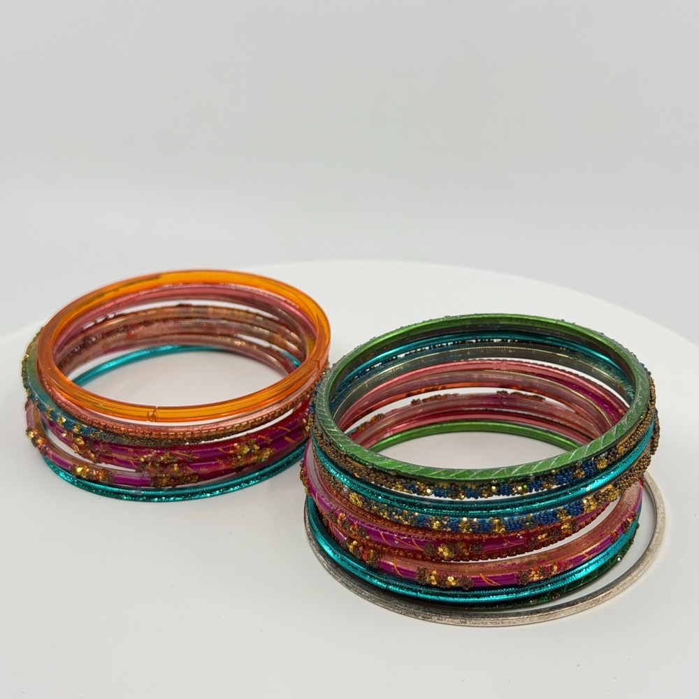 Multicolor Indian Bangle Bracelet Lot Glitter Beaded Boho Festival Stack Set